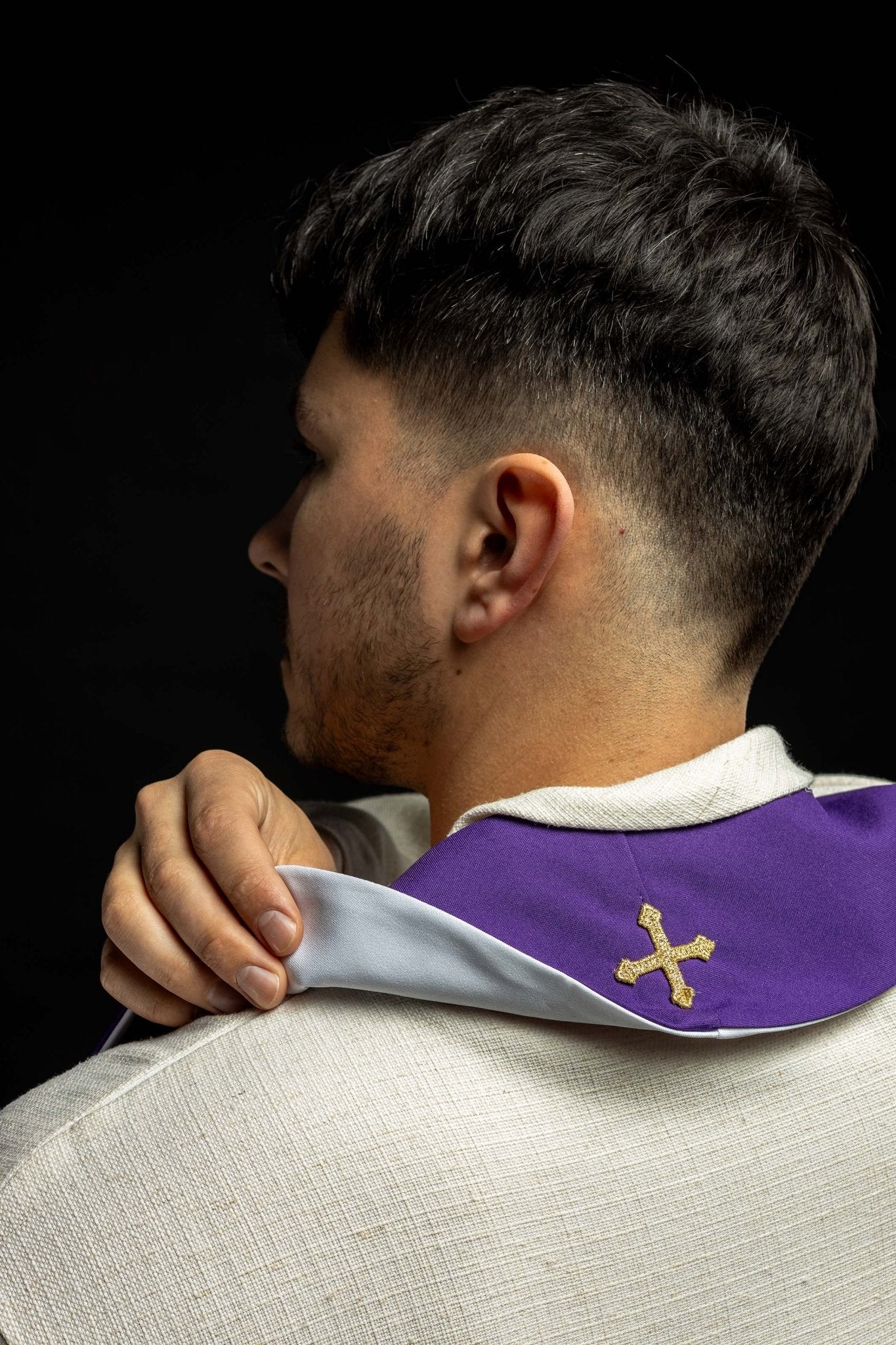 Stuła Liturgiczna Dwustronna IHS - Fioletowo - Biała z Haftem - SZATYLITURGICZNE.PL
