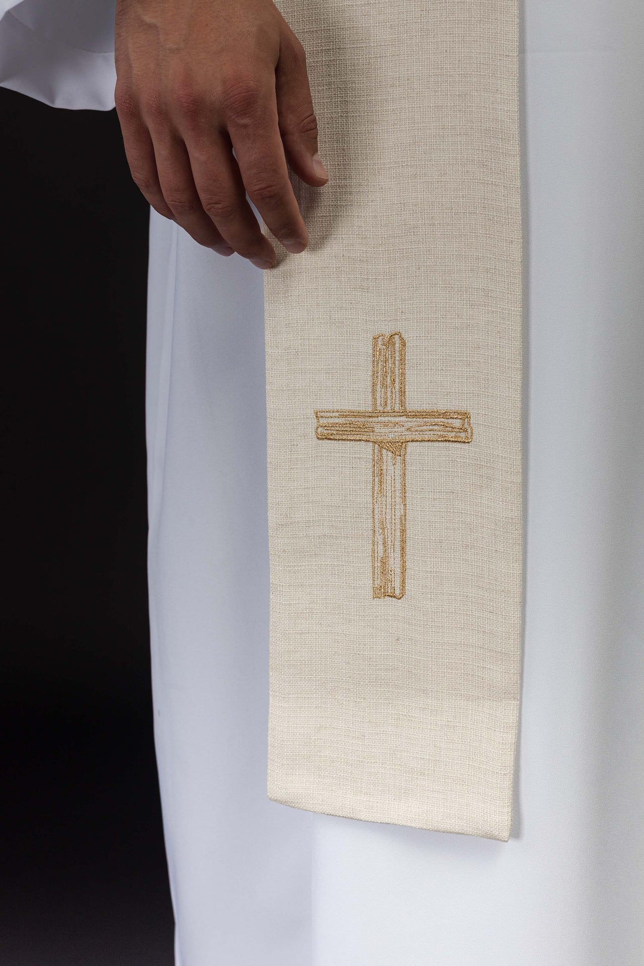 Stuła Liturgiczna Ecru - Jezus Dobry Pasterz z Haftem - SZATYLITURGICZNE.PL