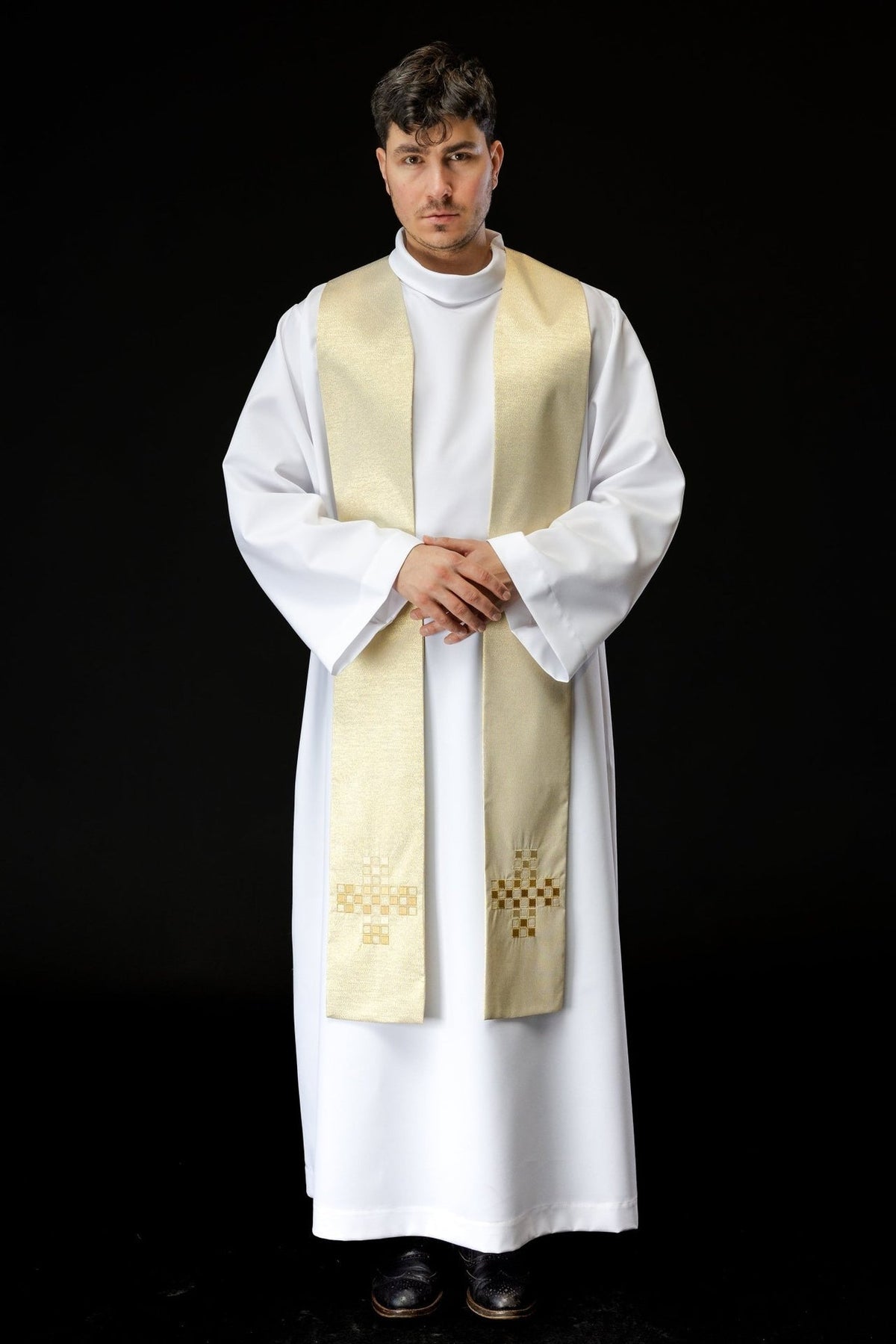 Stuła Liturgiczna Ecru z Bogatym Haftem - Polska Produkcja - SZATYLITURGICZNE.PL