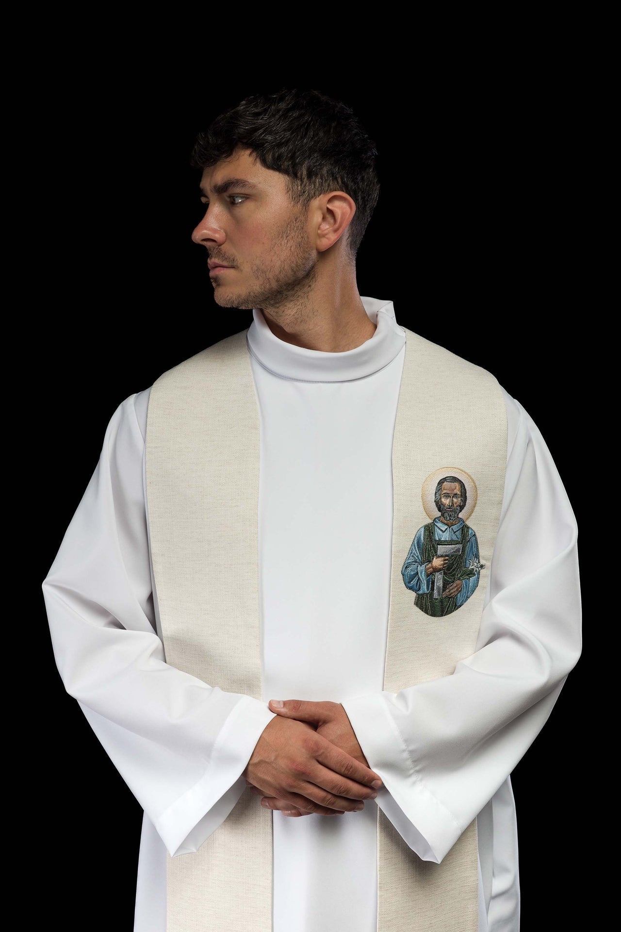 Stuła Liturgiczna z Haftem Świętego Józefa Robotnika - SZATYLITURGICZNE.PL