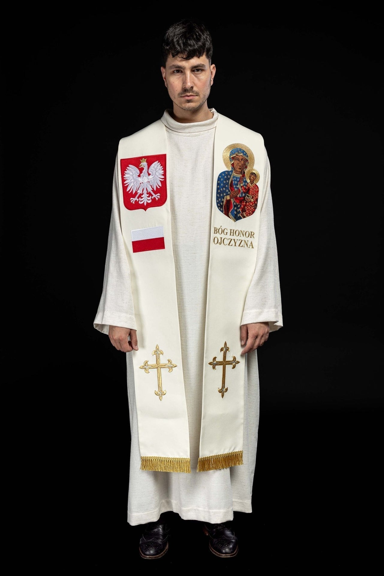 Stuła Maryjna Haftowana Matka Boska Częstochowska - Królowa Polski - SZATYLITURGICZNE.PL