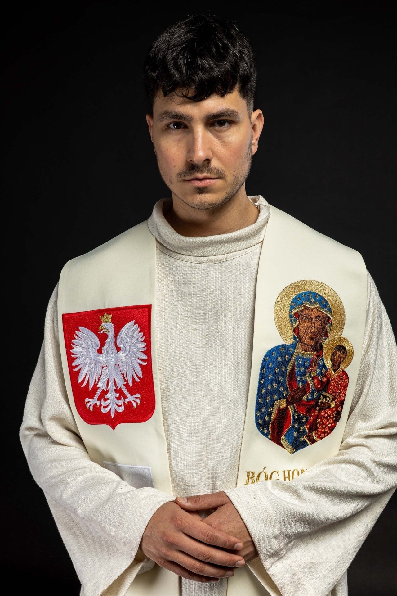 Stuła Maryjna Haftowana Matka Boska Częstochowska - Królowa Polski - SZATYLITURGICZNE.PL