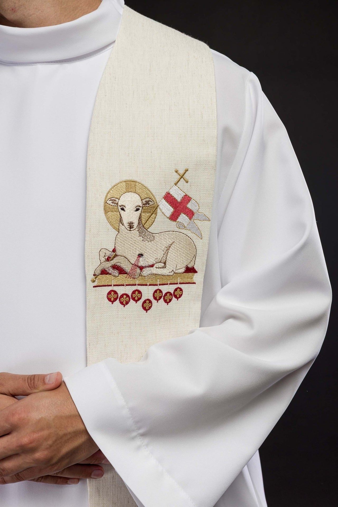 Stuła Wielkanocna Baranek Boży Haftowana - Szaty Liturgiczne - SZATYLITURGICZNE.PL