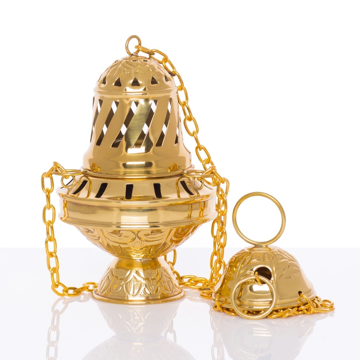 Trybularz Mosiężny 15cm - Santiago de Compostela - Złoty Połysk - SZATYLITURGICZNE.PL