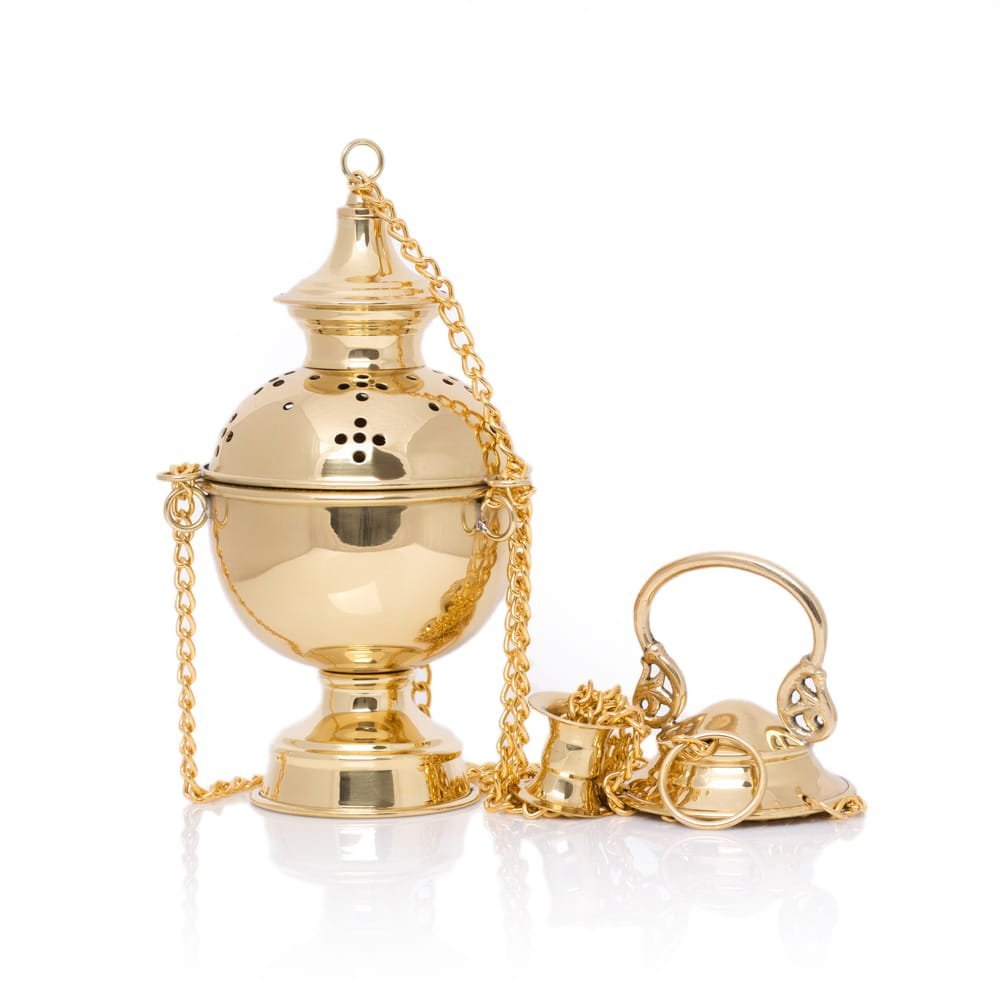 Trybularz Mosiężny Liturgiczny - Wysokość 23 cm, Złoty Odlew - SZATYLITURGICZNE.PL