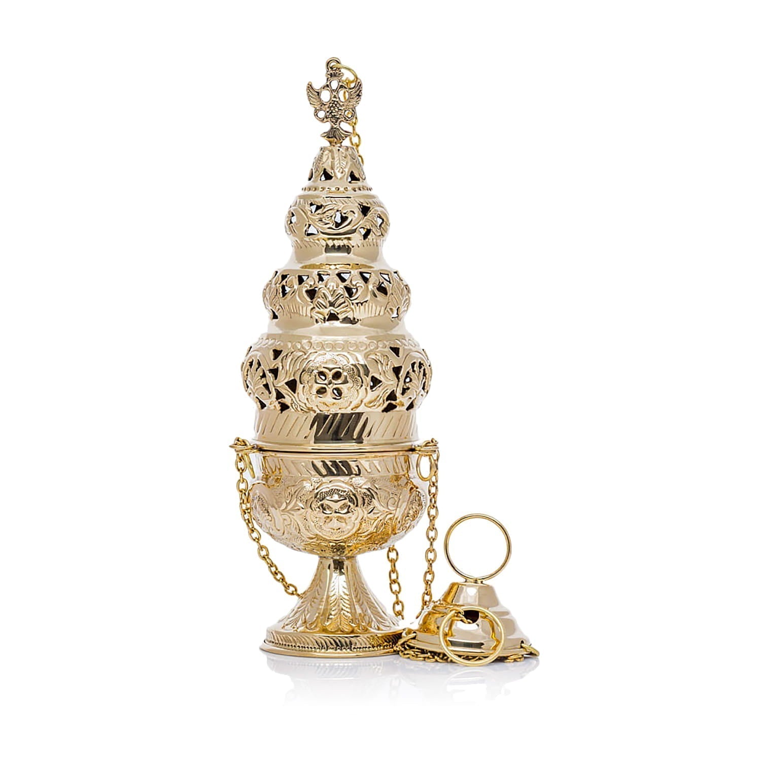 Trybularz Mosiężny Liturgiczny - Wysokość 29 cm, Złoty Odlew - SZATYLITURGICZNE.PL