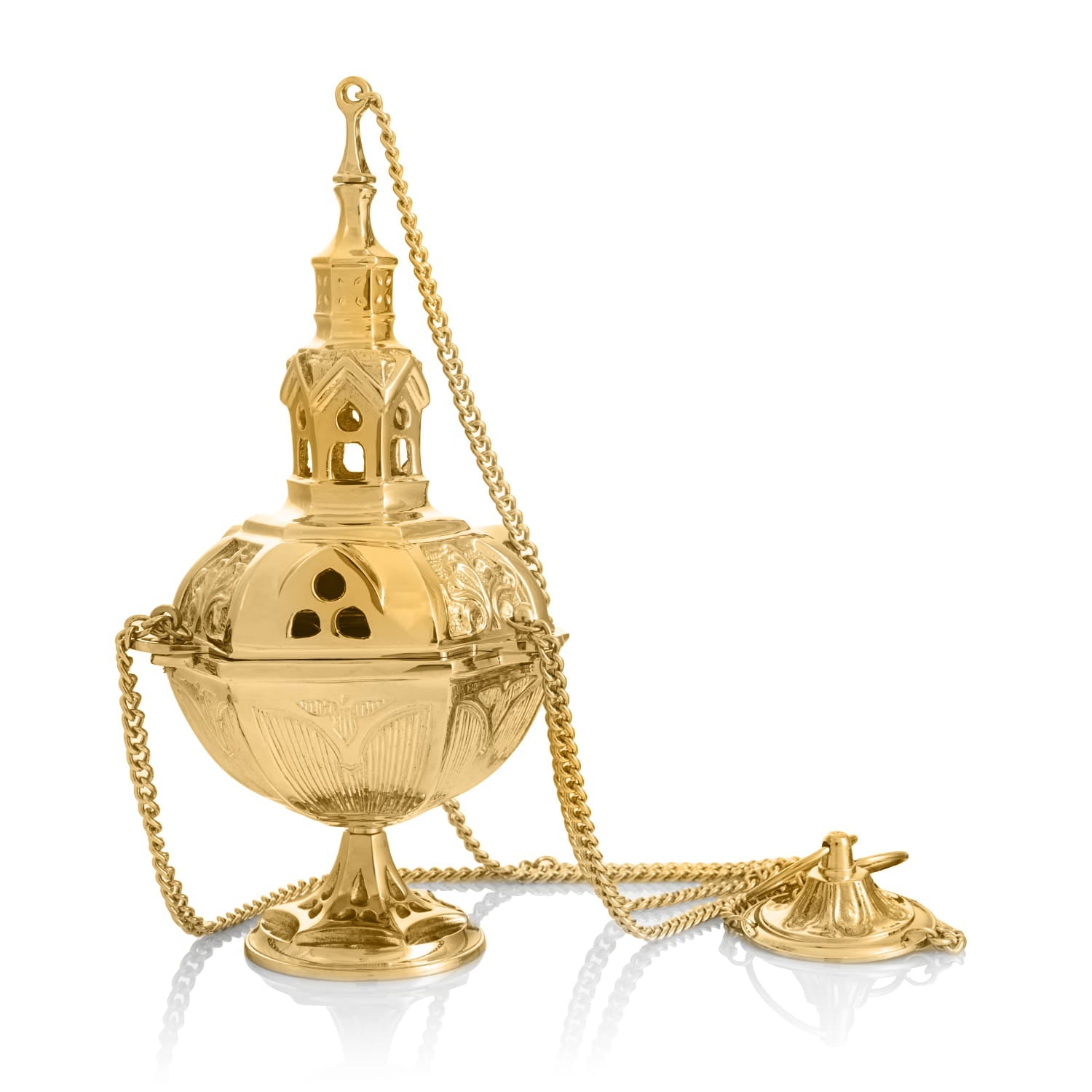 Trybularz Mosiężny w Kształcie Wieży - 28 cm z Aniołem - SZATYLITURGICZNE.PL