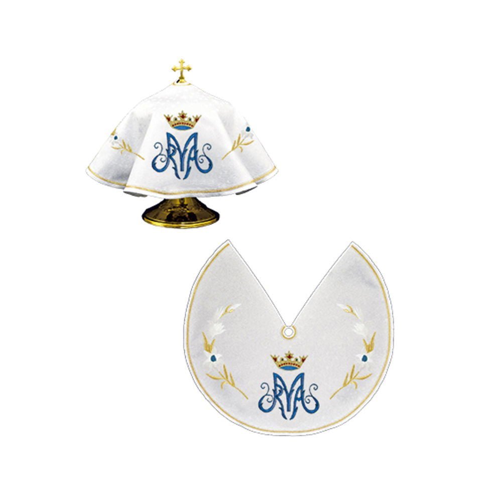 Welon na Puszkę Liturgiczną z Haftem Maryjnym - Niebieski - SZATYLITURGICZNE.PL