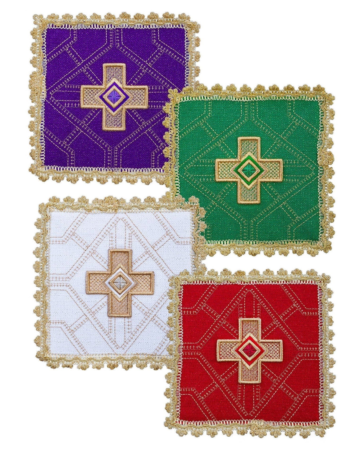 Zestaw Palek Liturgicznych Złoty Haft - 4 Kolory Eucharystyczne - SZATYLITURGICZNE.PL
