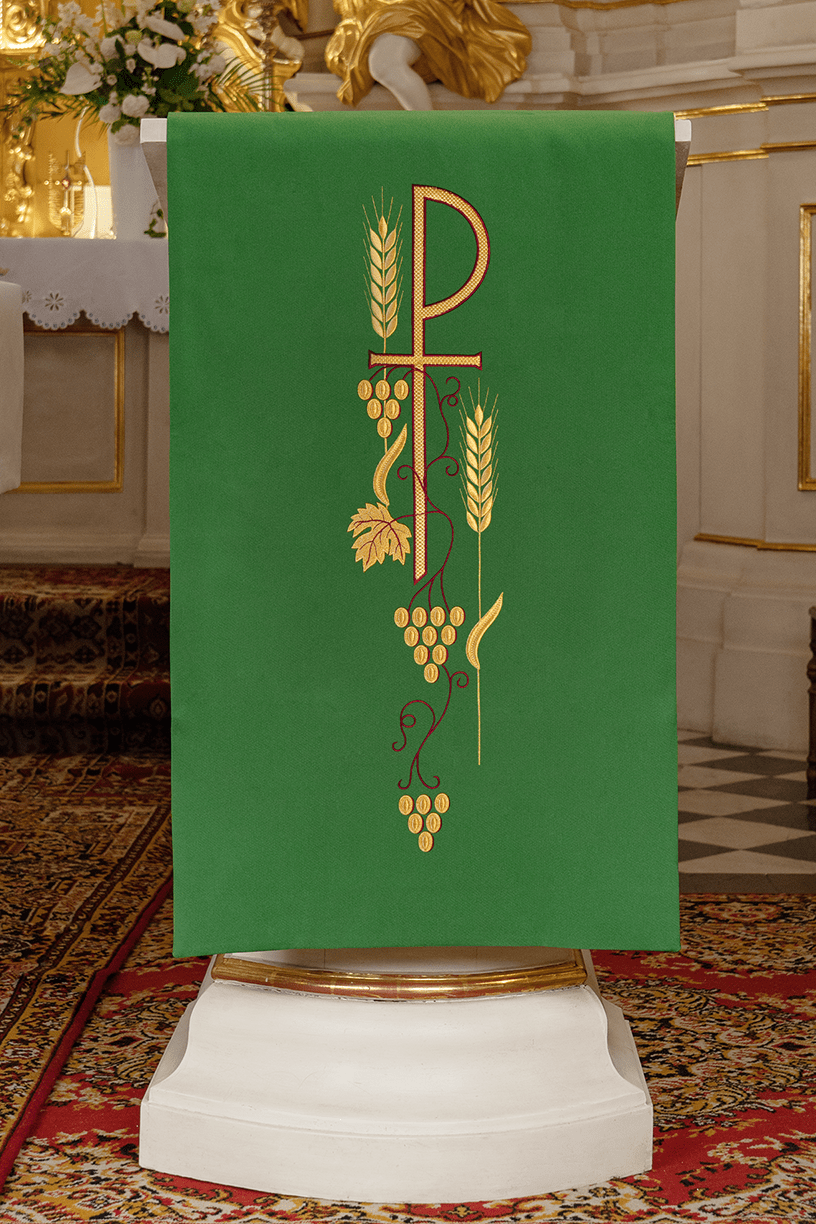 Zielona Serweta na Lektorium z Haftem PAX - Liturgia i Wystrój - SZATYLITURGICZNE.PL