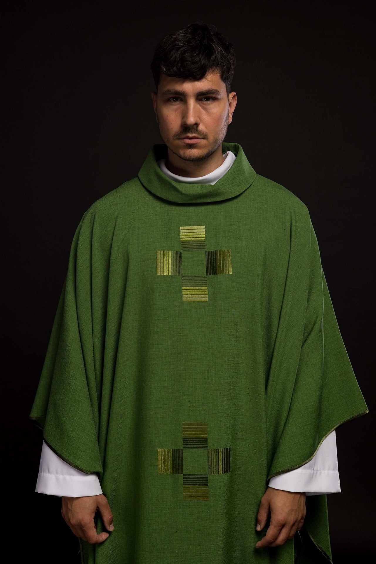 Zielony Ornat Liturgiczny Haftowane Krzyże + Stuła - SZATYLITURGICZNE.PL