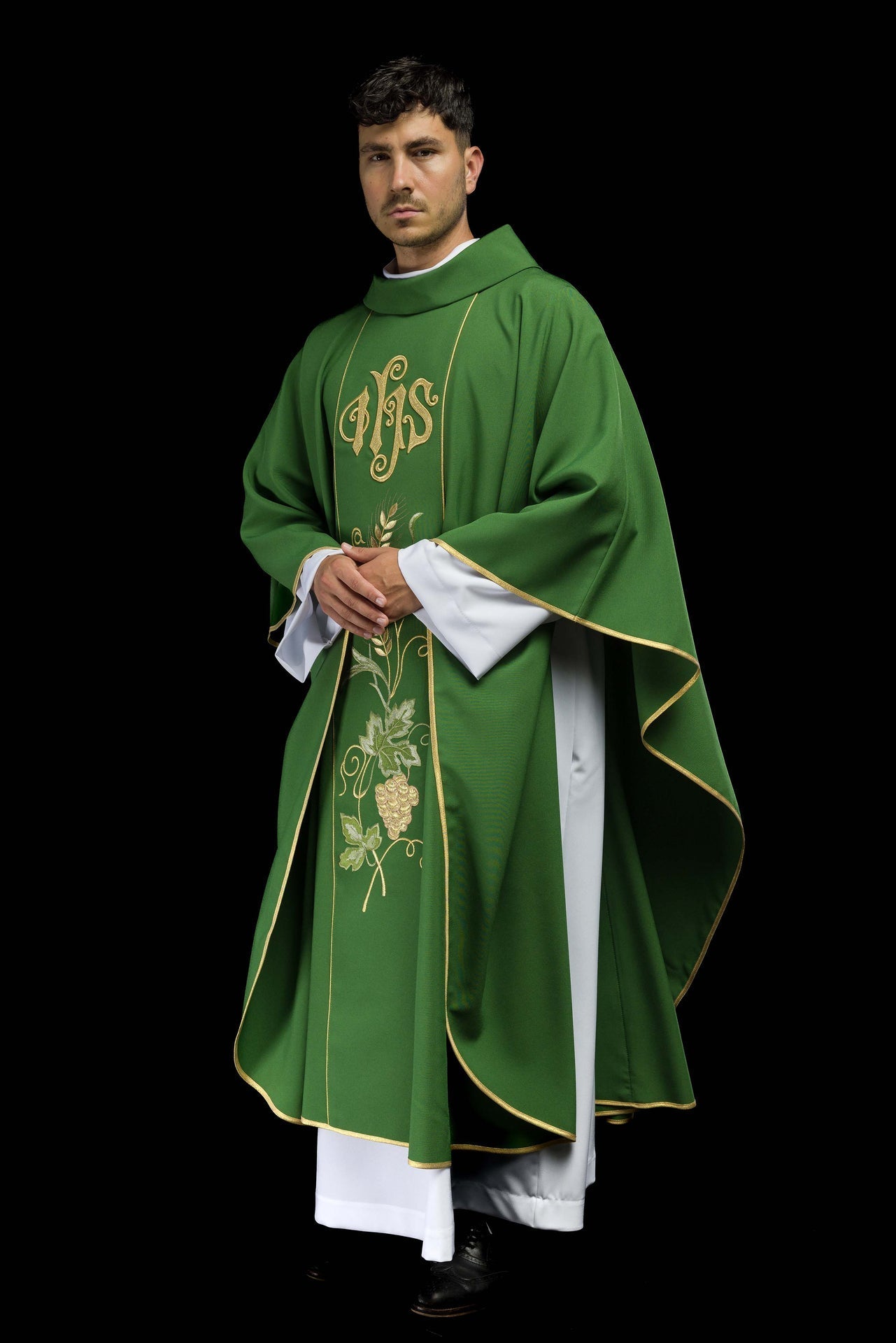 Zielony Ornat Liturgiczny IHS Kłosy i Winogrona - Polski Producent - SZATYLITURGICZNE.PL