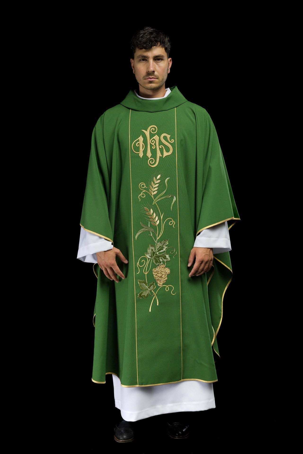 Zielony Ornat Liturgiczny IHS Kłosy i Winogrona - Polski Producent - SZATYLITURGICZNE.PL