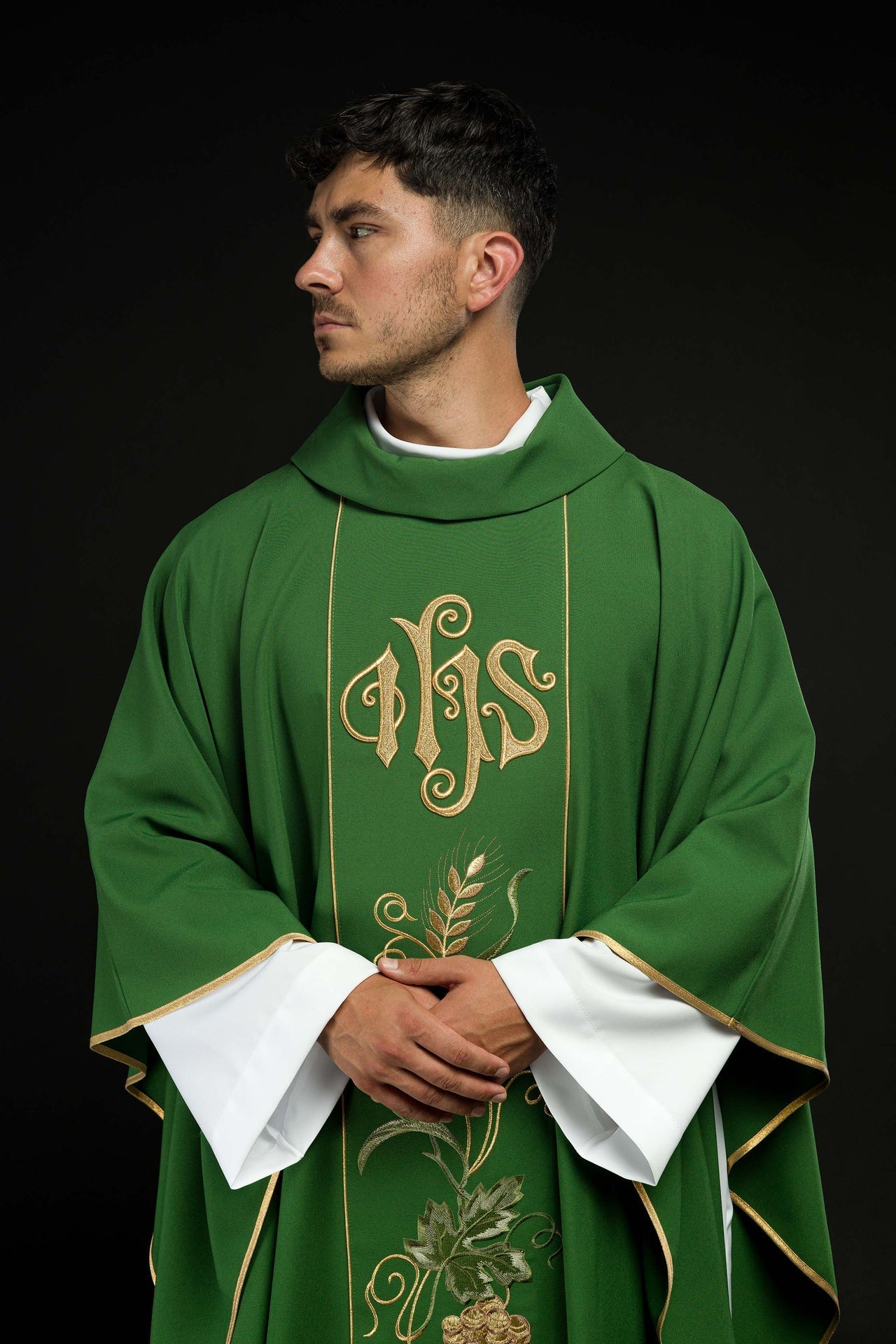 Zielony Ornat Liturgiczny IHS Kłosy i Winogrona - Polski Producent - SZATYLITURGICZNE.PL