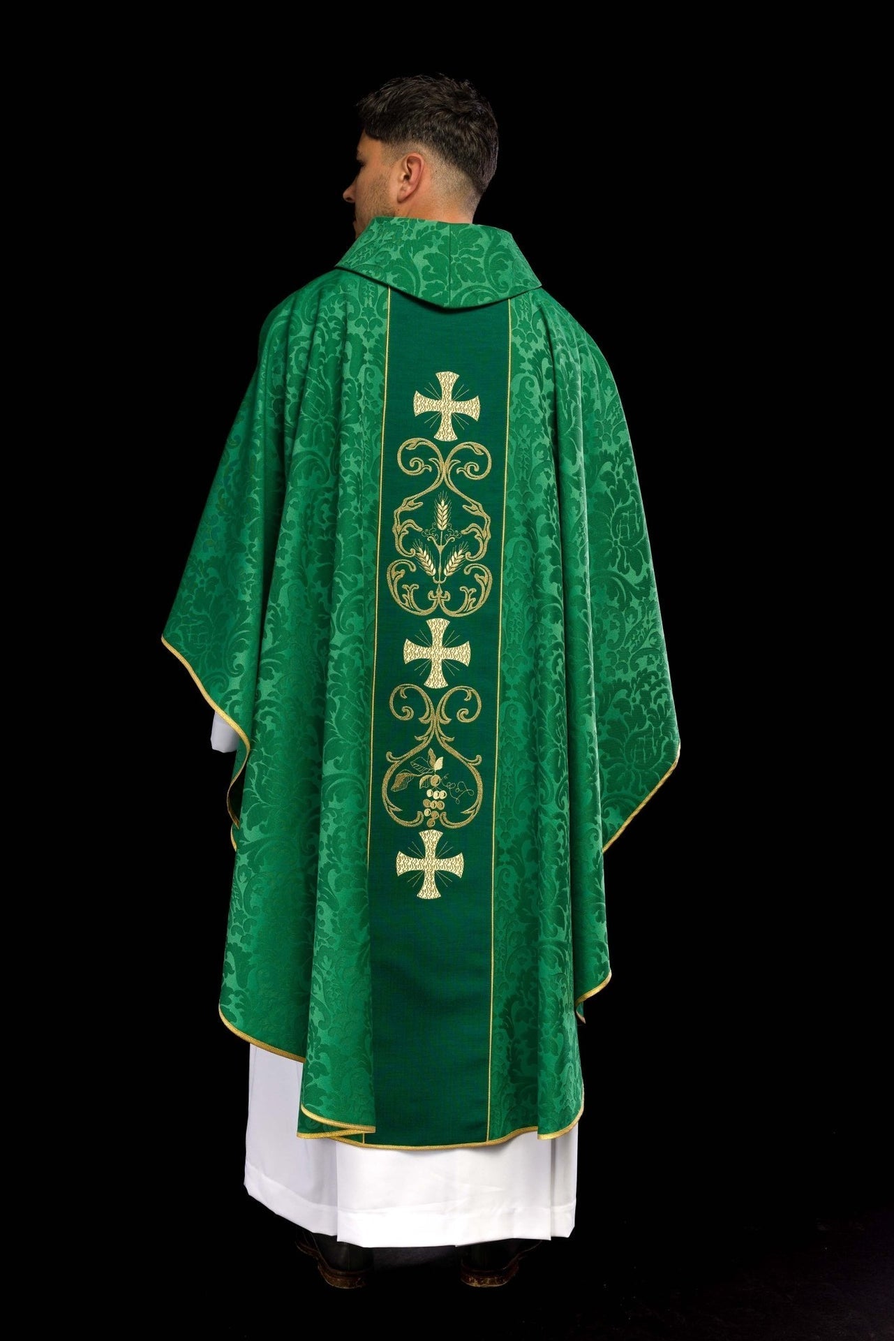 Zielony Ornat Liturgiczny Żakardowy z Haftowanym Pasem - Komplet - SZATYLITURGICZNE.PL