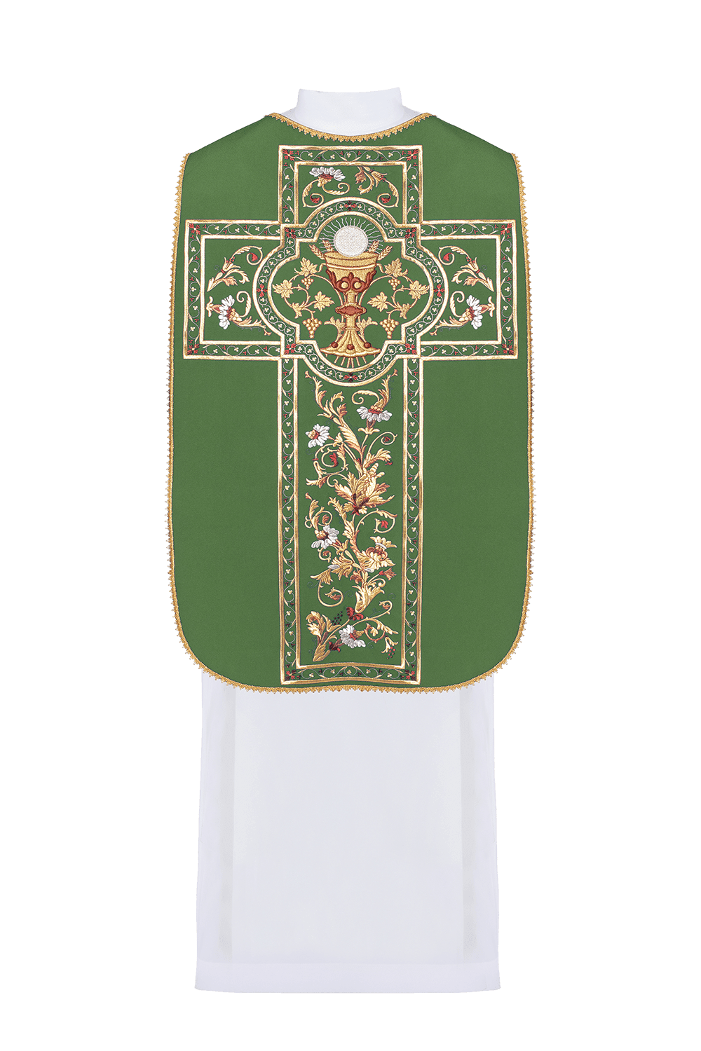 Zielony Ornat Rzymski z Kielichem Eucharystycznym - Haft Komputerowy - SZATYLITURGICZNE.PL