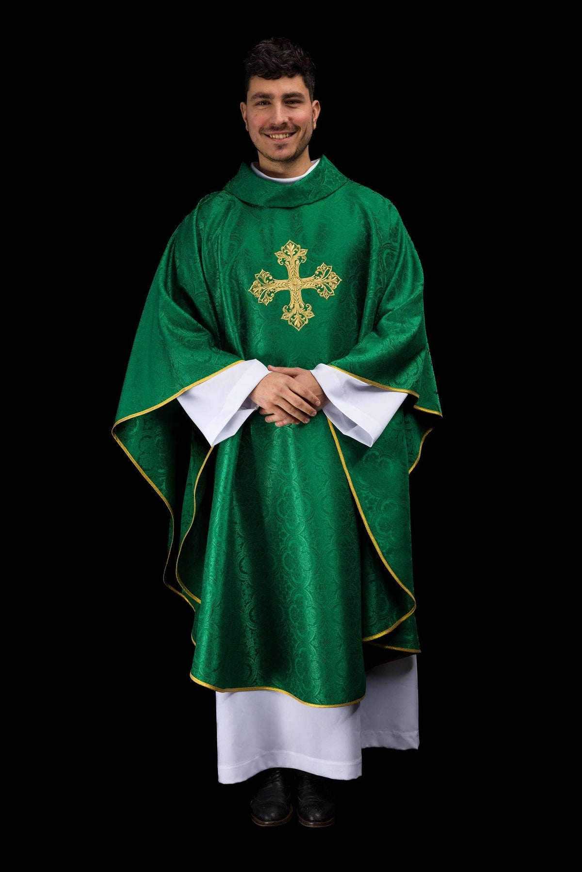 Zielony ornat z krzyżem tkanina żakardowa - SZATYLITURGICZNE.PL