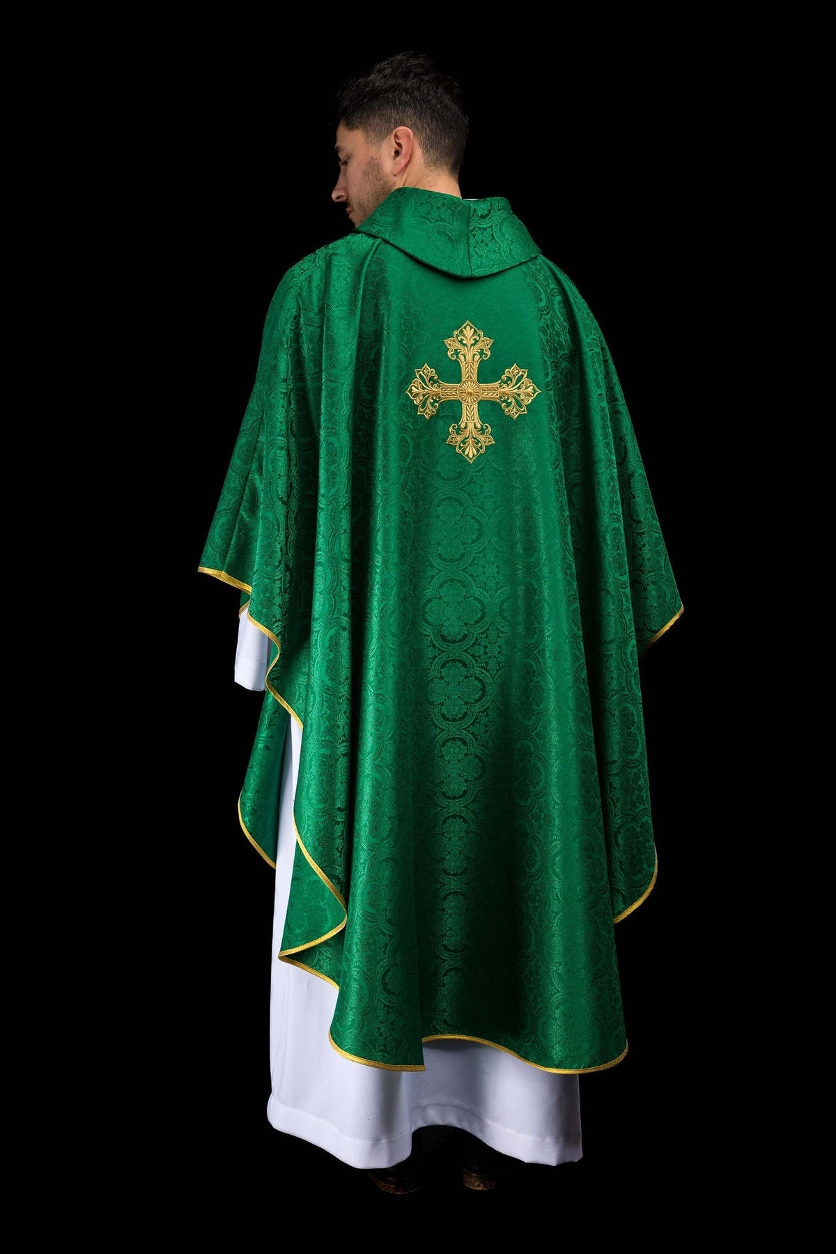 Zielony ornat z krzyżem tkanina żakardowa - SZATYLITURGICZNE.PL