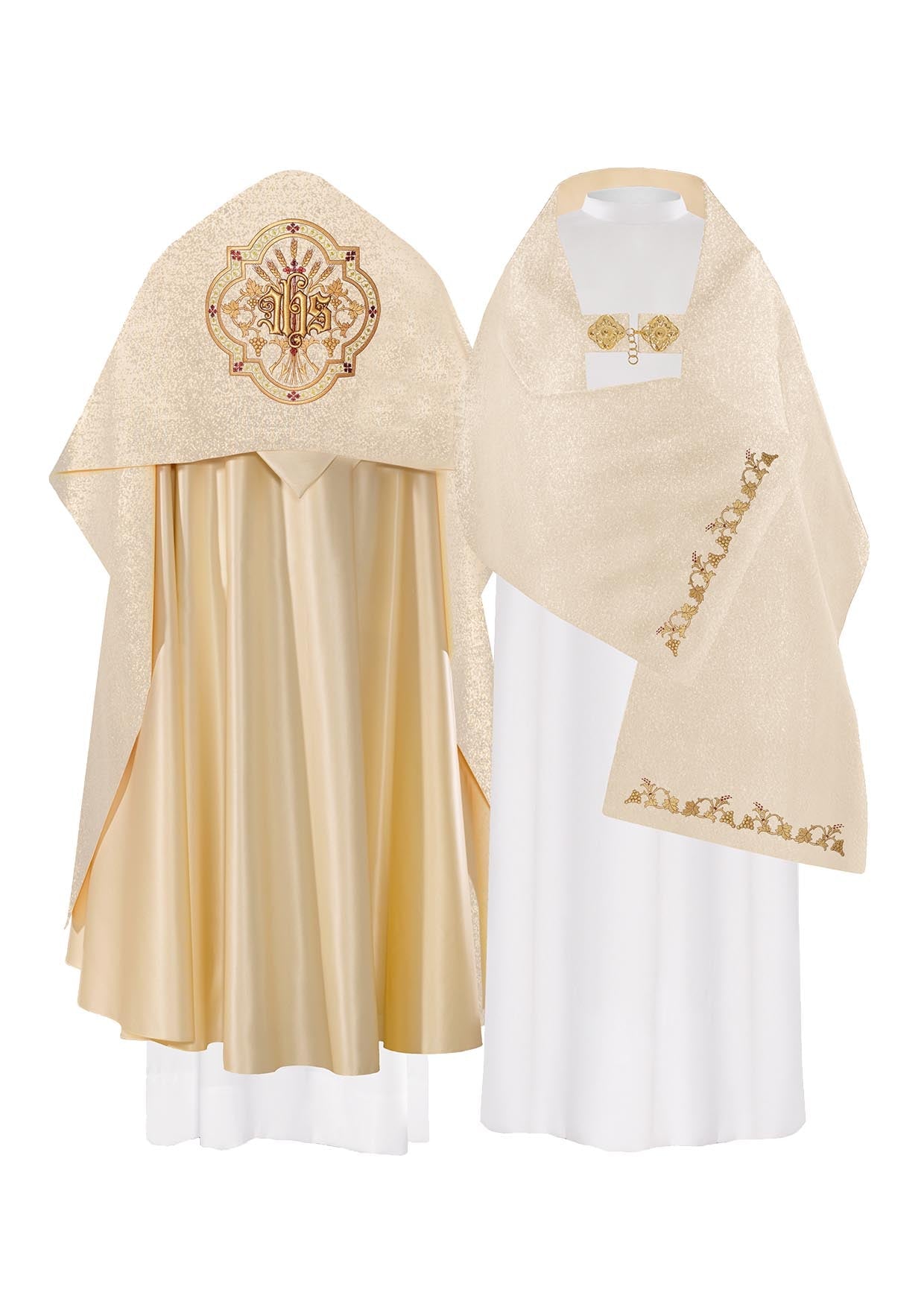 Złoty Welon Liturgiczny IHS Haftowany - Welon Naramienny Satynowy - SZATYLITURGICZNE.PL