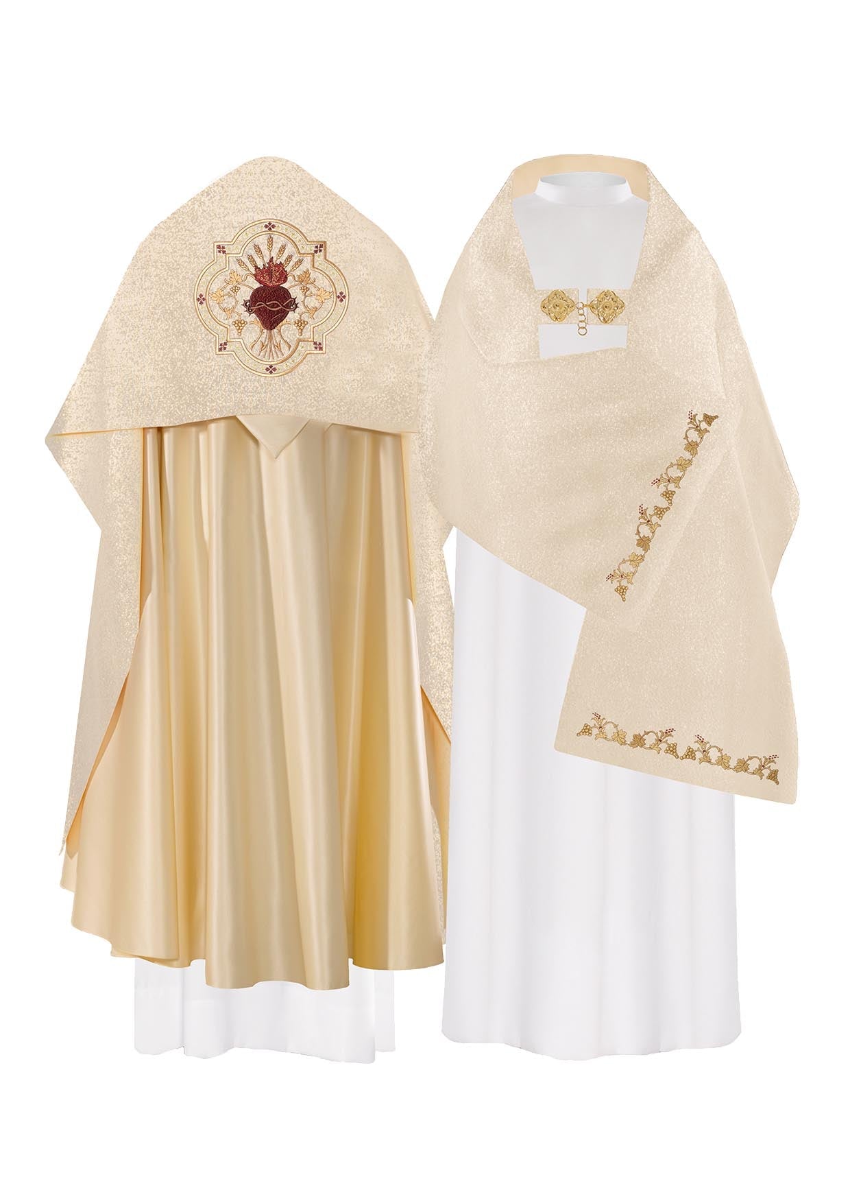 Złoty Welon Liturgiczny z Haftem Serca Jezusowego - Satyna - SZATYLITURGICZNE.PL